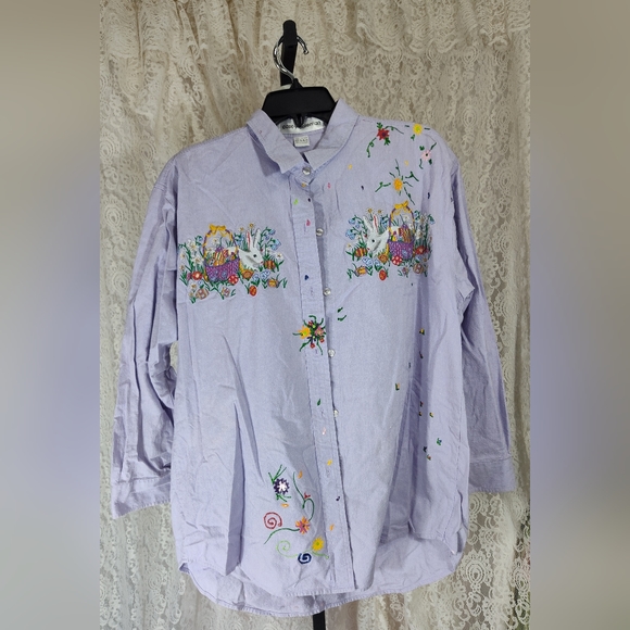 Easter Themed Shirt Blue White Casey Colman O/S - Picture 1 of 4